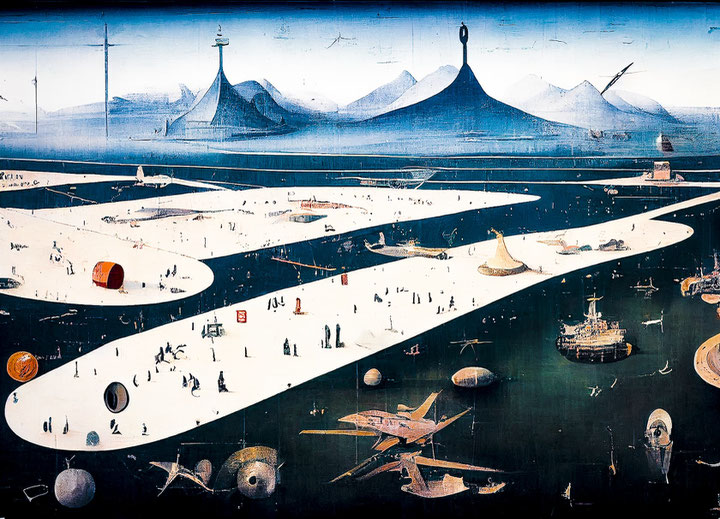 Lev Manovich, aus der Serie <i>Capriccio</i>, 2022, mit generativer KI erstelltes und in Lightroom bearbeitetes digitales Bild, https://manovich.art/