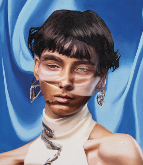 Anaïs Goupy, <i>Fake Lily</i>, 2022, Öl, Inkje tdruck auf Leinwand, 60 × 7 0 cm, Foto: Falk Messerschmidt, Courtesy: Anaïs Goupy