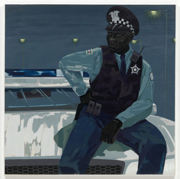 Kerry James Marshall <i>Untitled (policeman)</i>, Acrylic on PVC, 2015  Donation from Mimi Haas in honor of Marie-Josée Kravis. © Courtesy: Kerry James Marshall and Jack Shainman Gallery, New York.  Photo: Tom Powel Imaging